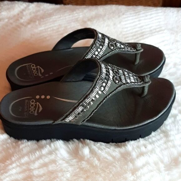 Abeo Bio System Womans Mystic Leather Gray Platform Beaded Sandals 8N - Picture 4 of 12